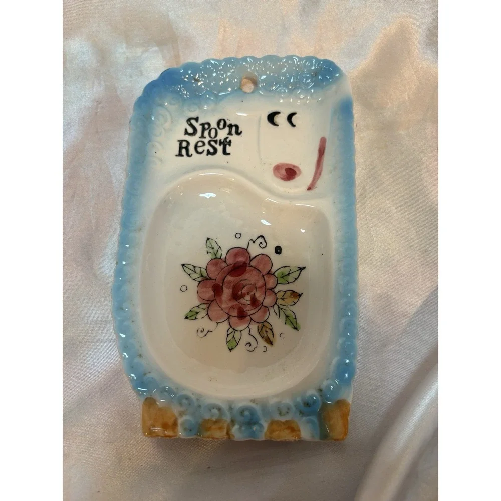 Vintage Hand Painted Lamb Spoon Rest Kitschy Marked